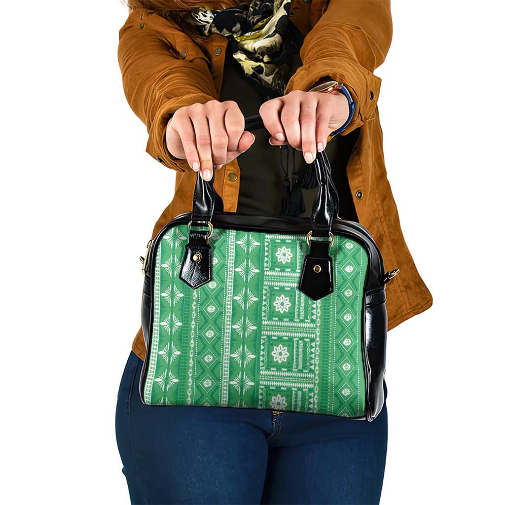Fiji Masi All Green Shoulder Handbag Tapa Pattern - Polynesian Pride
