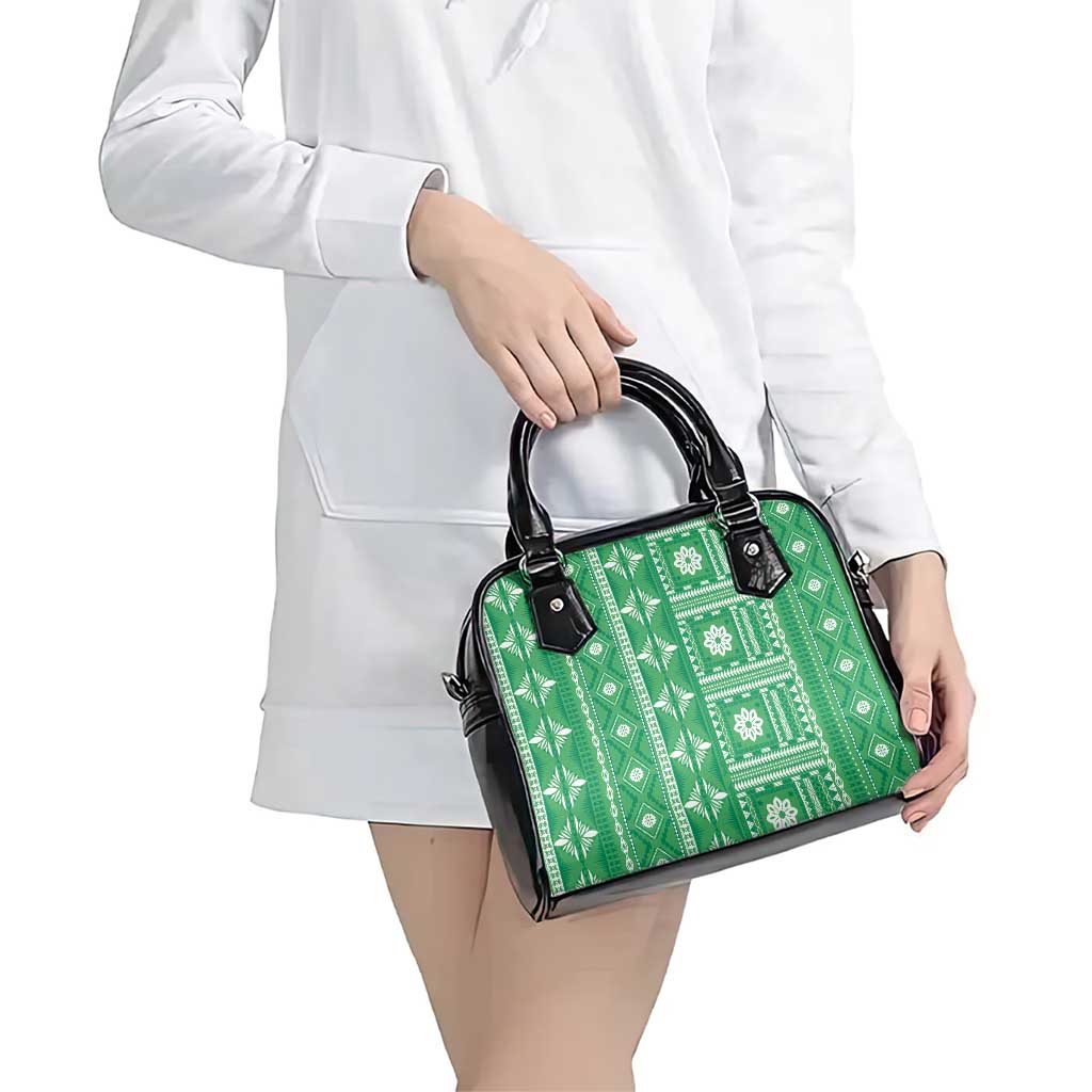 Fiji Masi All Green Shoulder Handbag Tapa Pattern - Polynesian Pride