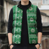 Fiji Masi All Green Sleeveless Puffer Jacket Tapa Pattern - Polynesian Pride