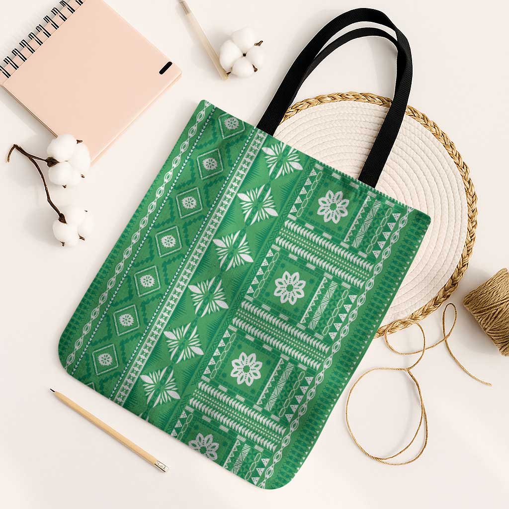 Fiji Masi All Green Tote Bag Tapa Pattern - Polynesian Pride