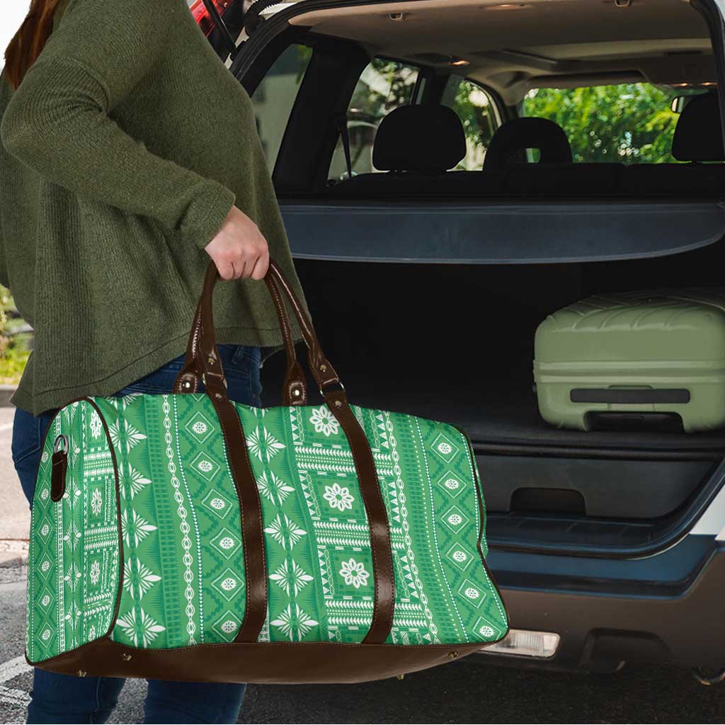 Fiji Masi All Green Travel Bag Tapa Pattern - Polynesian Pride