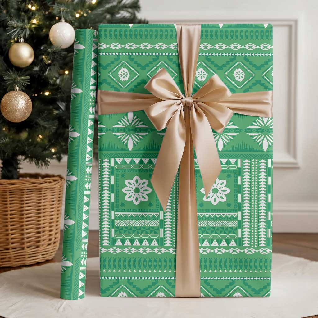 Fiji Masi All Green Wrapping Paper Tapa Pattern - Polynesian Pride