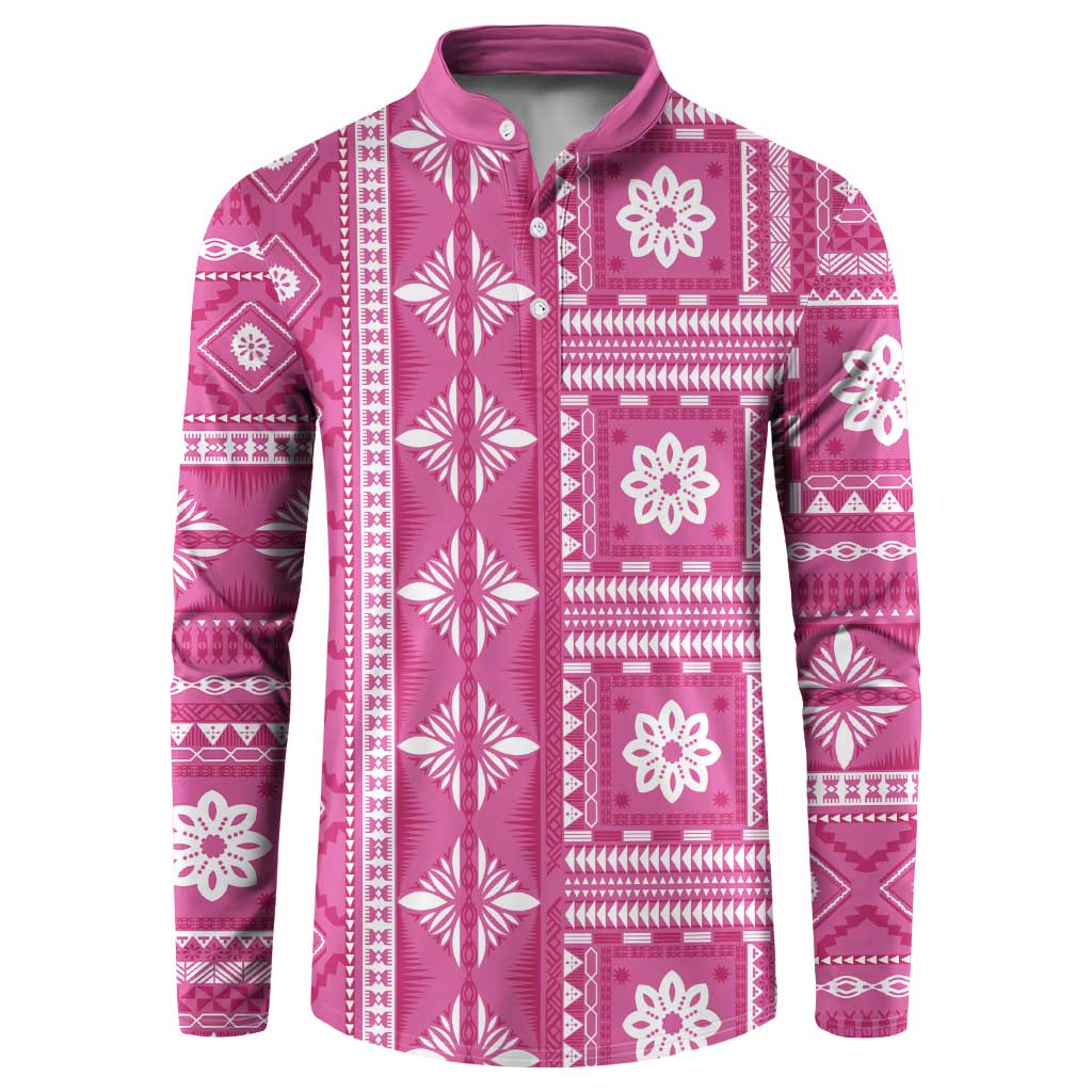 Fiji Masi All Pink Button Sweatshirt Tapa Pattern LT01 Pink - Polynesian Pride