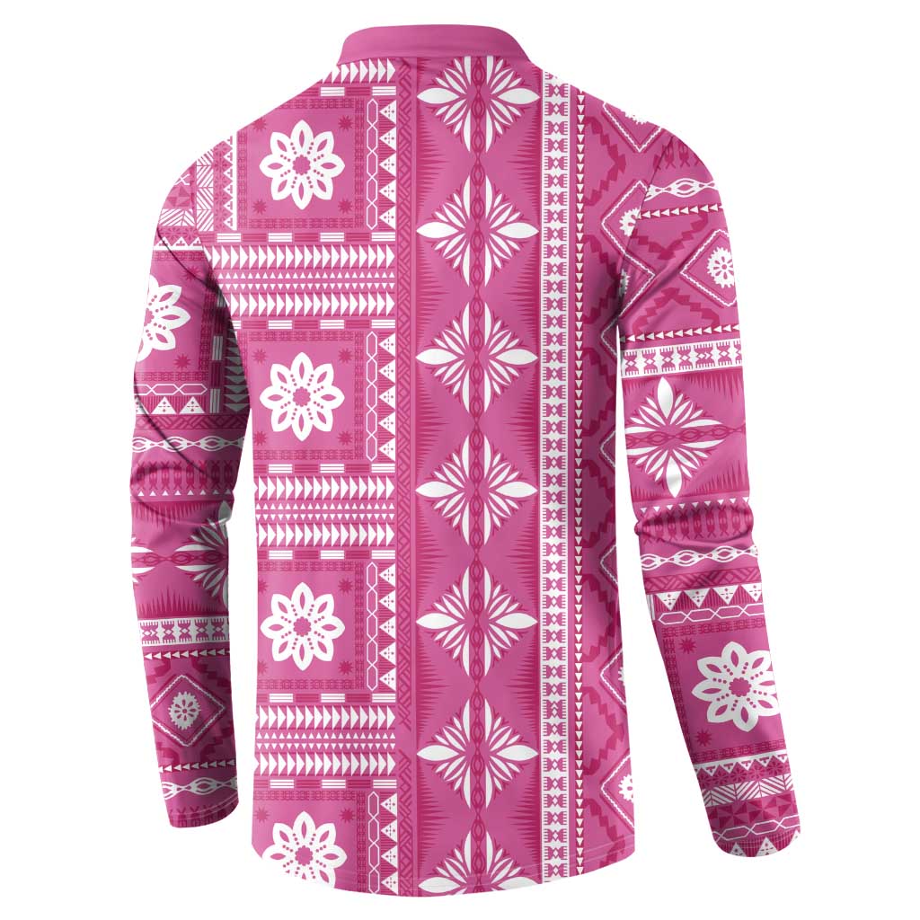 Fiji Masi All Pink Button Sweatshirt Tapa Pattern LT01 - Polynesian Pride