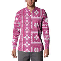 Fiji Masi All Pink Button Sweatshirt Tapa Pattern LT01 - Polynesian Pride