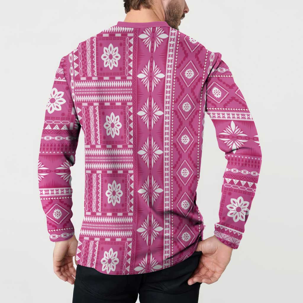 Fiji Masi All Pink Button Sweatshirt Tapa Pattern LT01 - Polynesian Pride