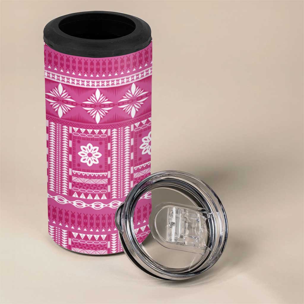 Fiji Masi All Pink 4 in 1 Can Cooler Tumbler Tapa Pattern - Polynesian Pride