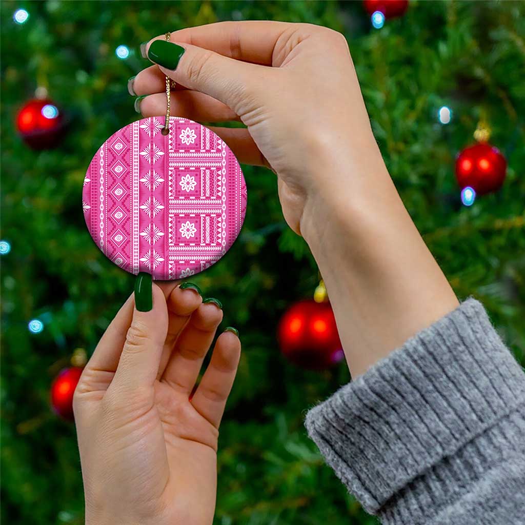 Fiji Masi All Pink Ceramic Ornament Tapa Pattern - Polynesian Pride
