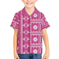 Fiji Masi All Pink Family Matching Long Sleeve Bodycon Dress and Hawaiian Shirt Tapa Pattern - Polynesian Pride