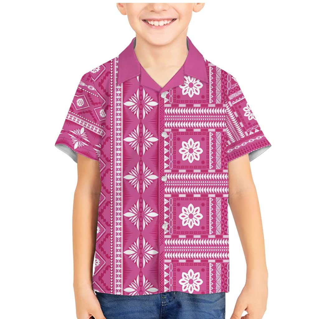 Fiji Masi All Pink Family Matching Mermaid Dress and Hawaiian Shirt Tapa Pattern - Polynesian Pride