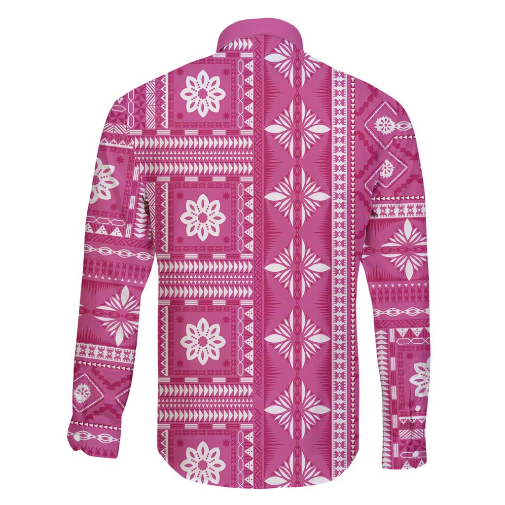 Fiji Masi All Pink Family Matching Off Shoulder Maxi Dress and Hawaiian Shirt Tapa Pattern - Polynesian Pride