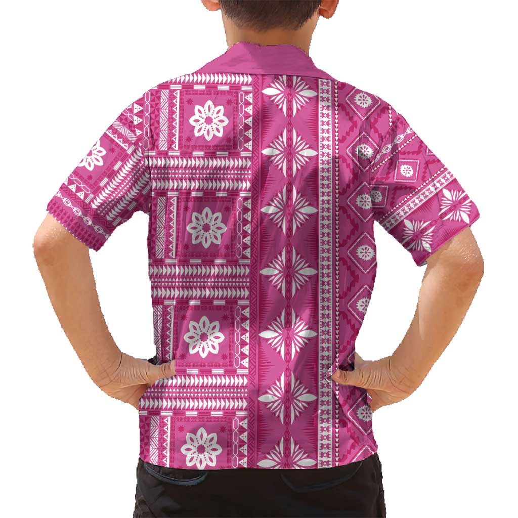 Fiji Masi All Pink Family Matching Off Shoulder Short Dress and Hawaiian Shirt Tapa Pattern - Polynesian Pride