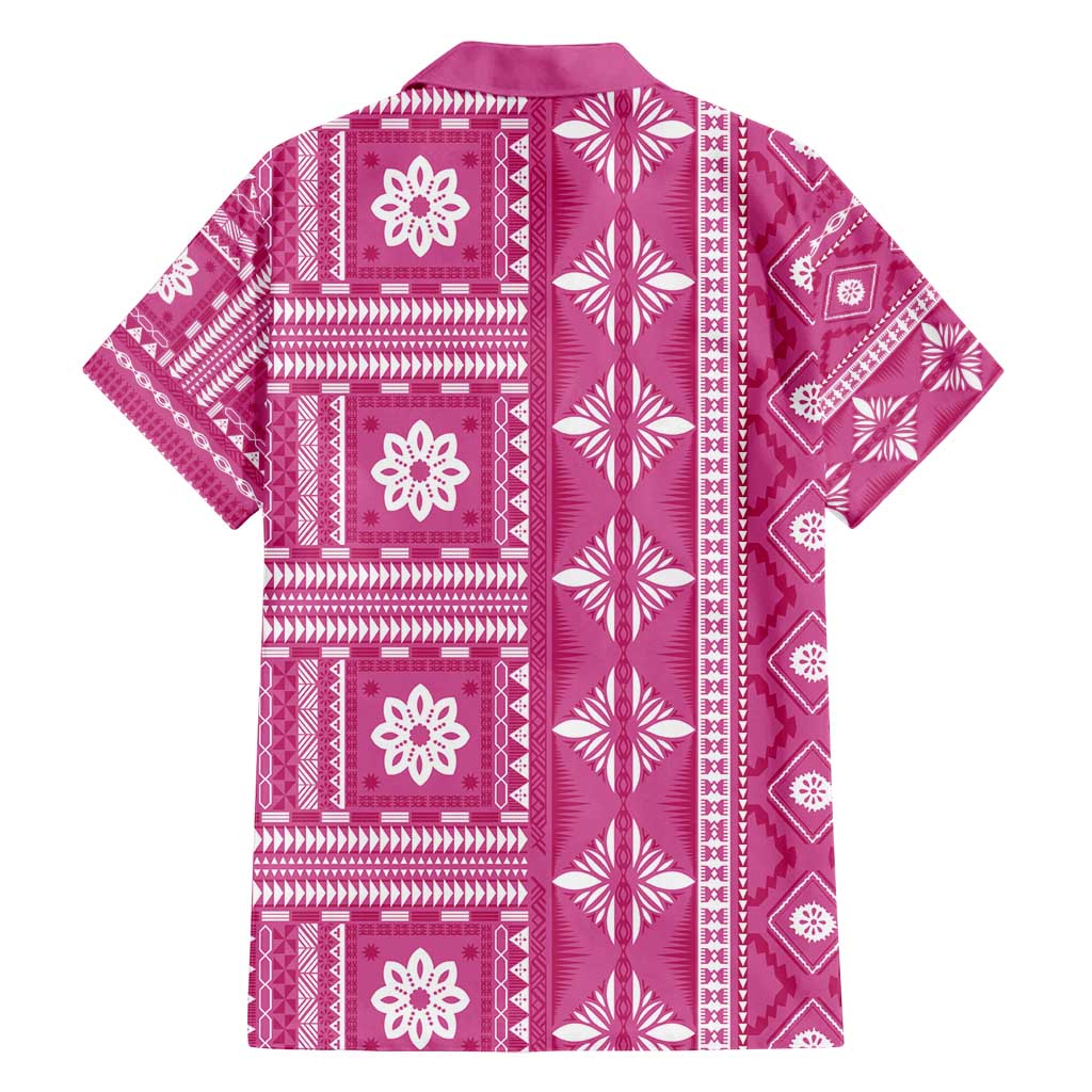 Fiji Masi All Pink Family Matching Off Shoulder Short Dress and Hawaiian Shirt Tapa Pattern - Polynesian Pride