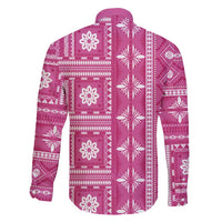 Fiji Masi All Pink Family Matching Off Shoulder Short Dress and Hawaiian Shirt Tapa Pattern - Polynesian Pride