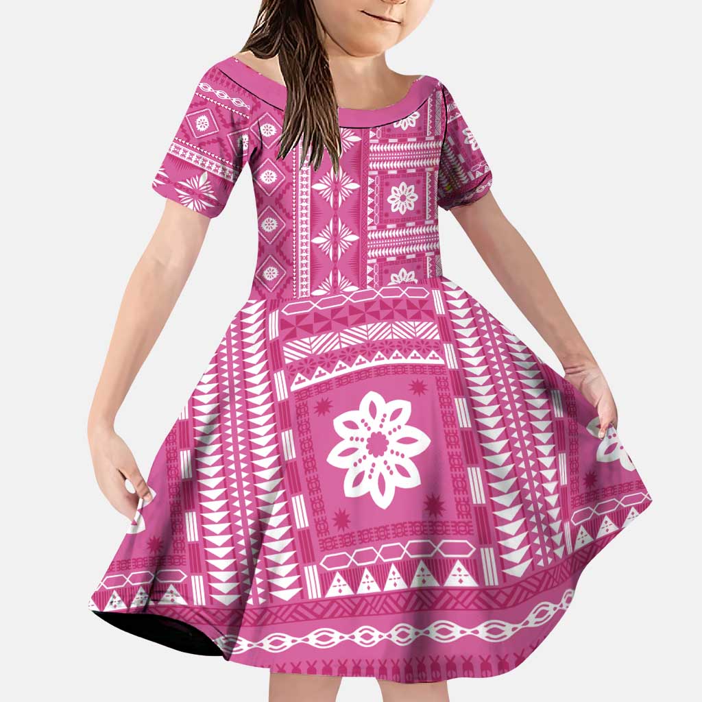 Fiji Masi All Pink Family Matching Puletasi and Hawaiian Shirt Tapa Pattern - Polynesian Pride