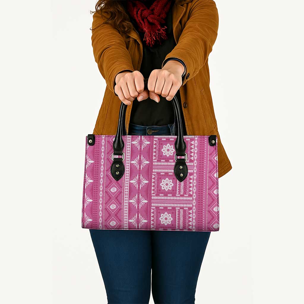Fiji Masi All Pink Leather Bag Tapa Pattern - Polynesian Pride