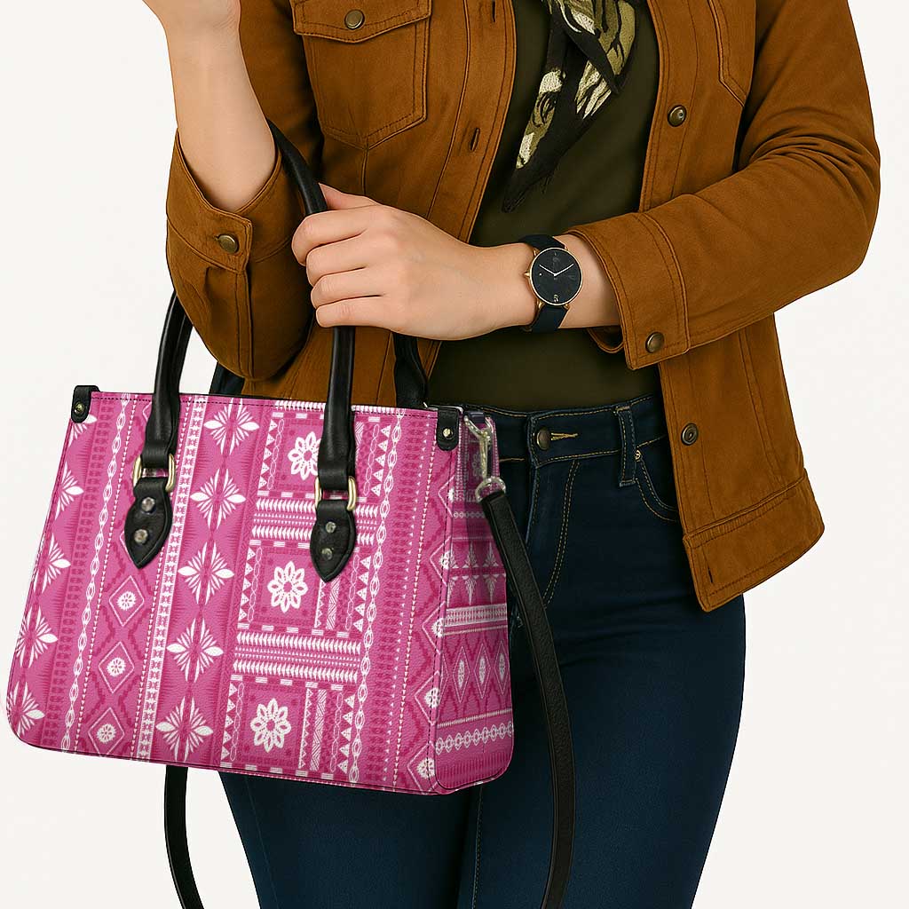 Fiji Masi All Pink Leather Bag Tapa Pattern - Polynesian Pride