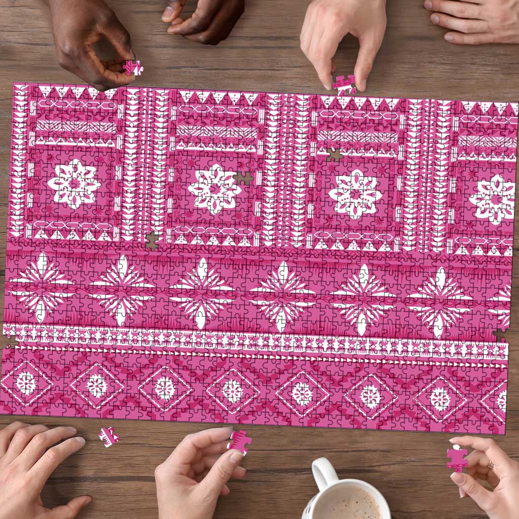 Fiji Masi All Pink Puzzle Tapa Pattern LT01 - Polynesian Pride