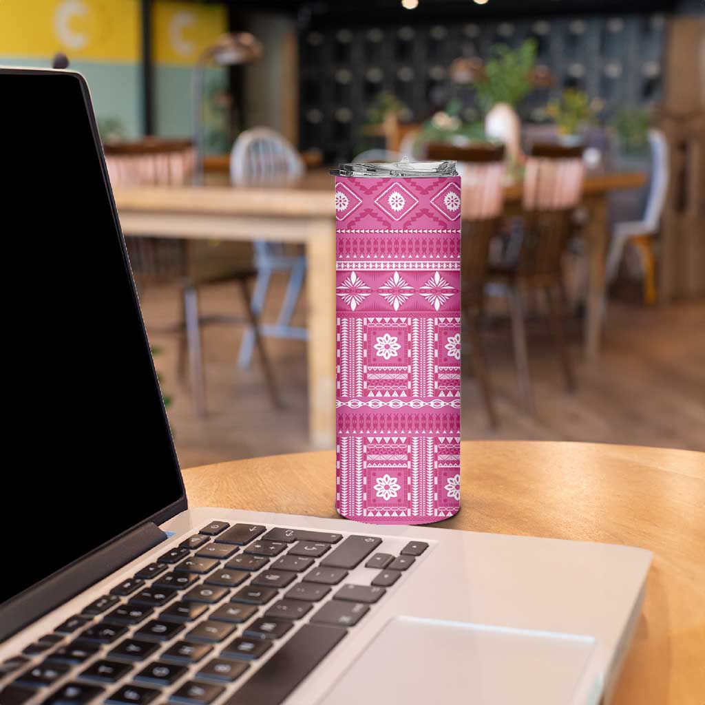 Fiji Masi All Pink Skinny Tumbler Tapa Pattern - Polynesian Pride