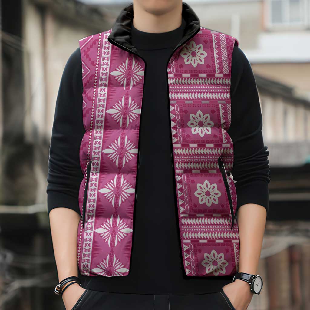 Fiji Masi All Pink Sleeveless Puffer Jacket Tapa Pattern - Polynesian Pride