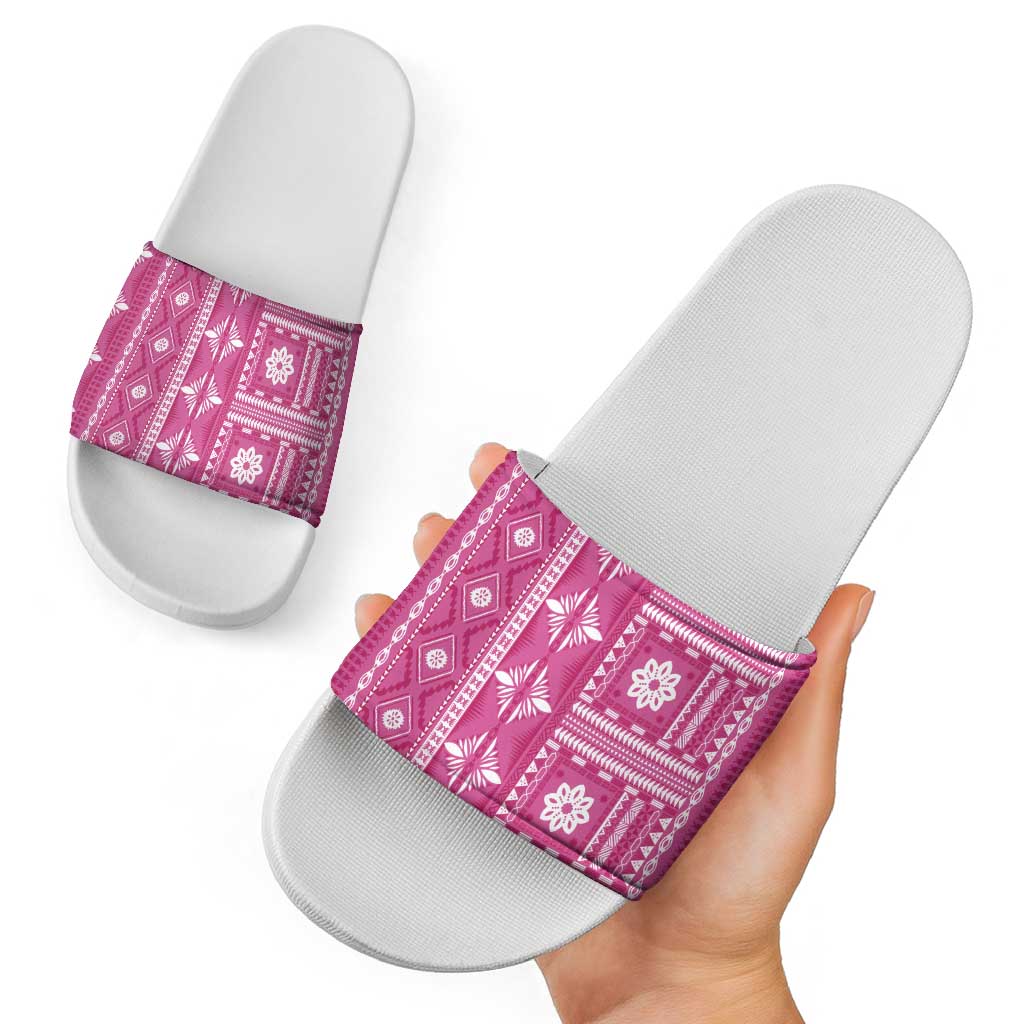 Fiji Masi All Pink Slide Sandals Tapa Pattern - Polynesian Pride
