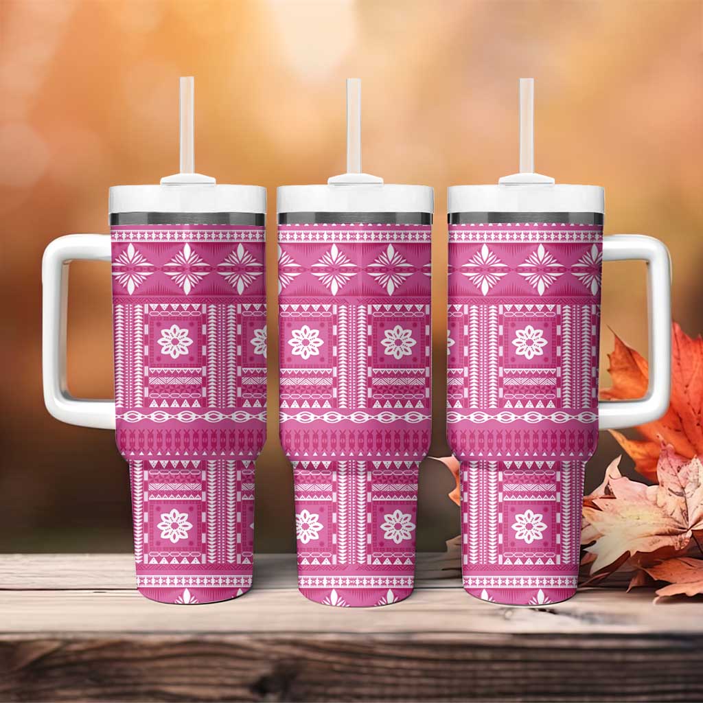 Fiji Masi All Pink Tumbler With Handle Tapa Pattern - Polynesian Pride