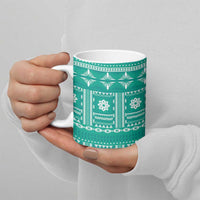 Fiji Masi All Teal Ceramic Mug Tapa Pattern - Polynesian Pride