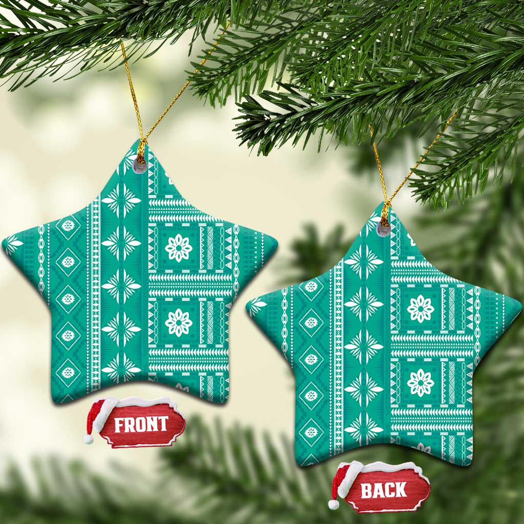 Fiji Masi All Teal Ceramic Ornament Tapa Pattern - Polynesian Pride
