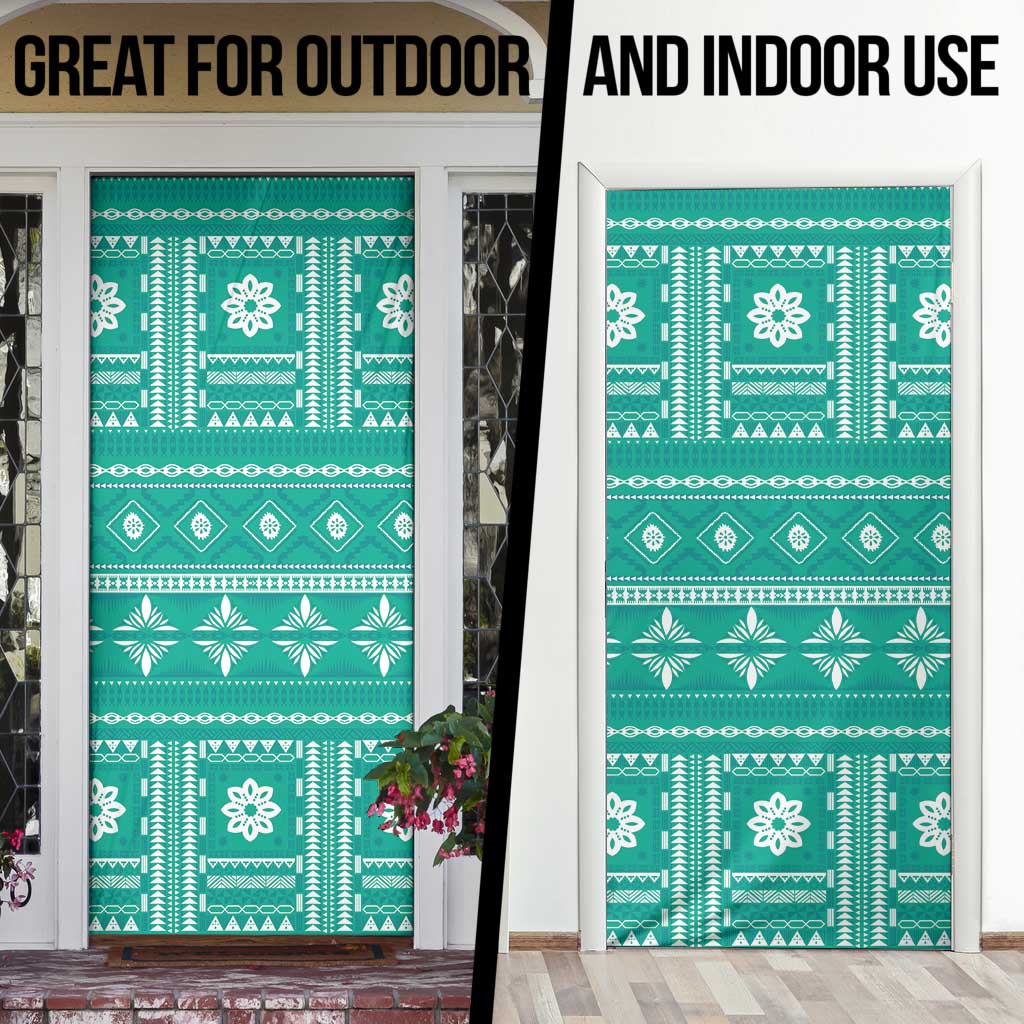 Fiji Masi All Teal Door Cover Tapa Pattern - Polynesian Pride