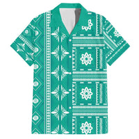 Fiji Masi All Teal Family Matching Off Shoulder Short Dress and Hawaiian Shirt Tapa Pattern LT01 Dad's Shirt - Short Sleeve Teal - Polynesian Pride