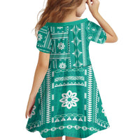 Fiji Masi All Teal Family Matching Puletasi and Hawaiian Shirt Tapa Pattern - Polynesian Pride