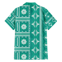 Fiji Masi All Teal Family Matching Tank Maxi Dress and Hawaiian Shirt Tapa Pattern - Polynesian Pride