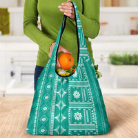 Fiji Masi All Teal Grocery Bag Tapa Pattern - Polynesian Pride