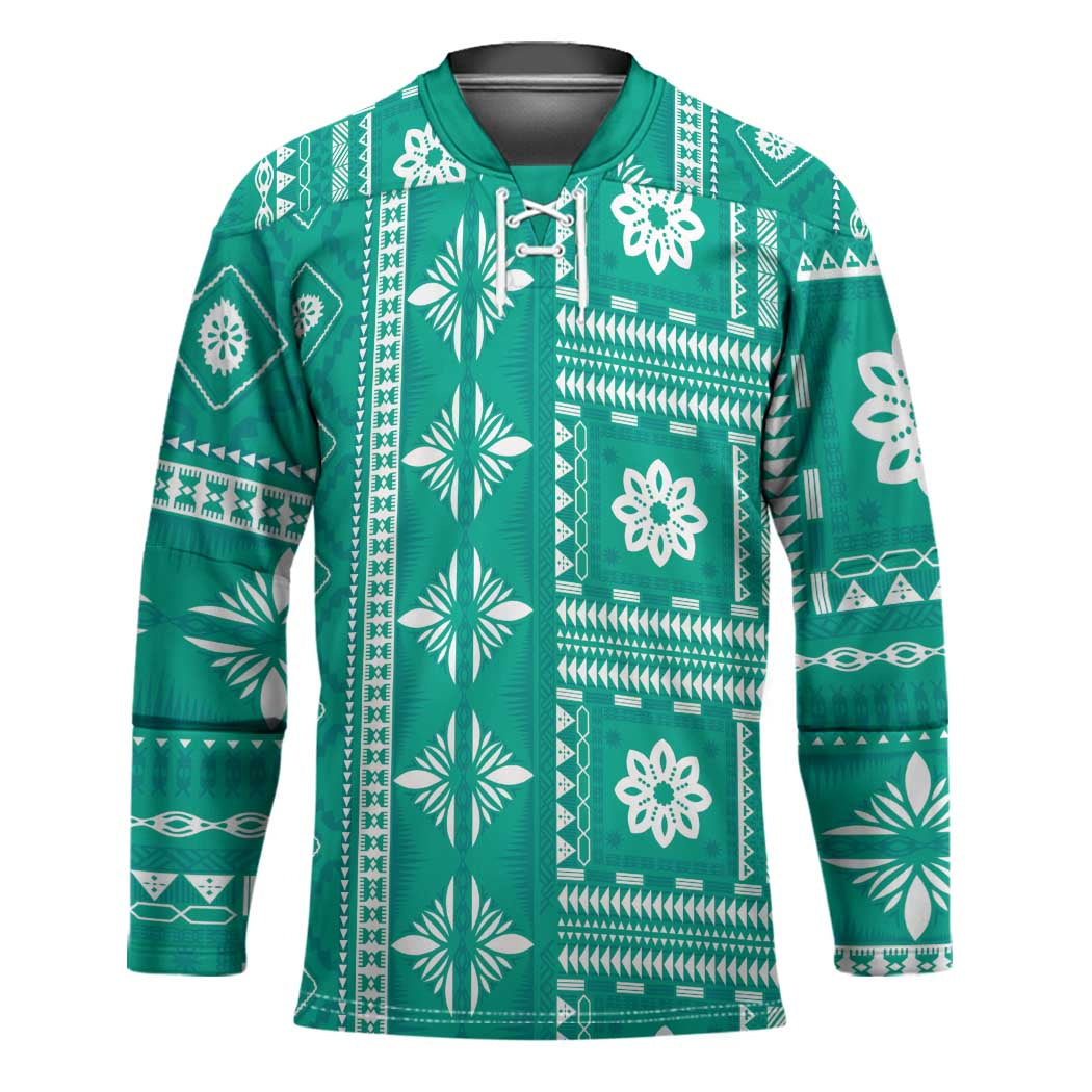 Fiji Masi All Teal Hockey Jersey Tapa Pattern - Polynesian Pride