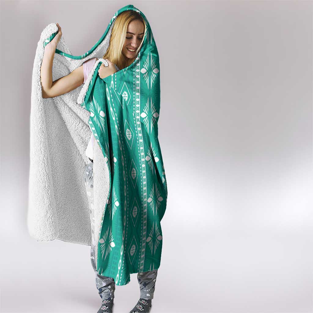 Fiji Masi All Teal Hooded Blanket Tapa Pattern - Polynesian Pride