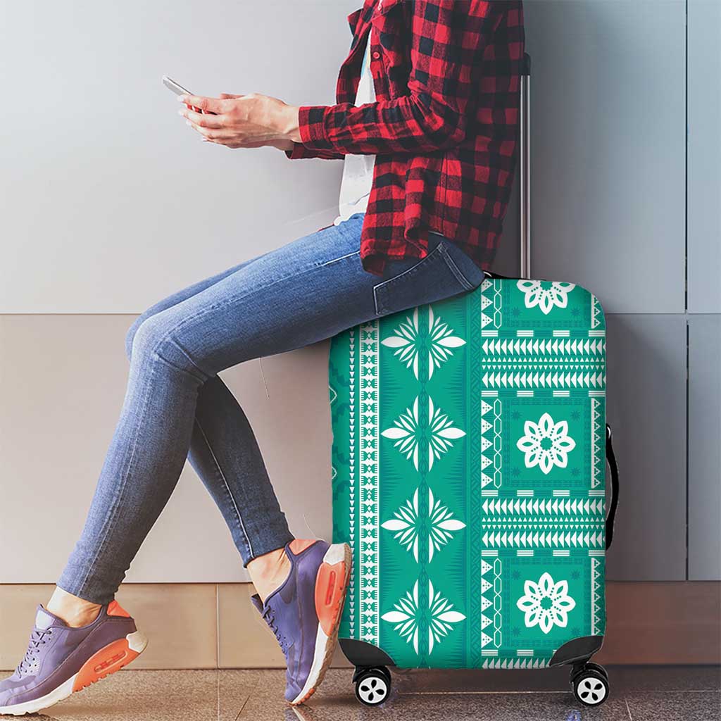 Fiji Masi All Teal Luggage Cover Tapa Pattern - Polynesian Pride