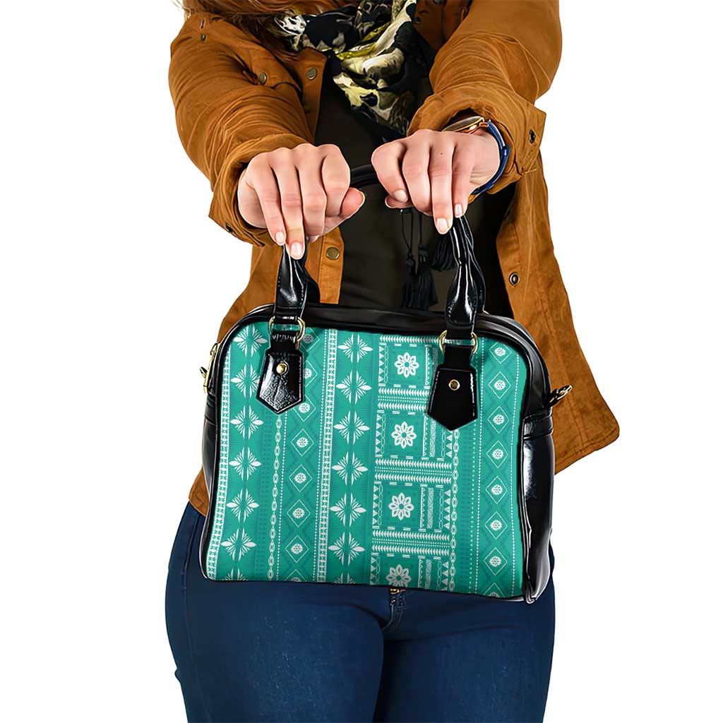 Fiji Masi All Teal Shoulder Handbag Tapa Pattern - Polynesian Pride
