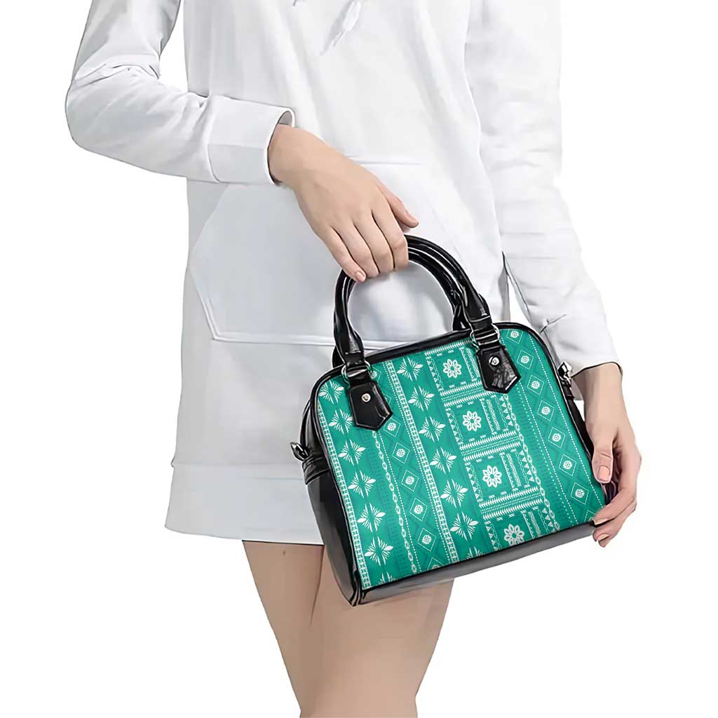 Fiji Masi All Teal Shoulder Handbag Tapa Pattern - Polynesian Pride