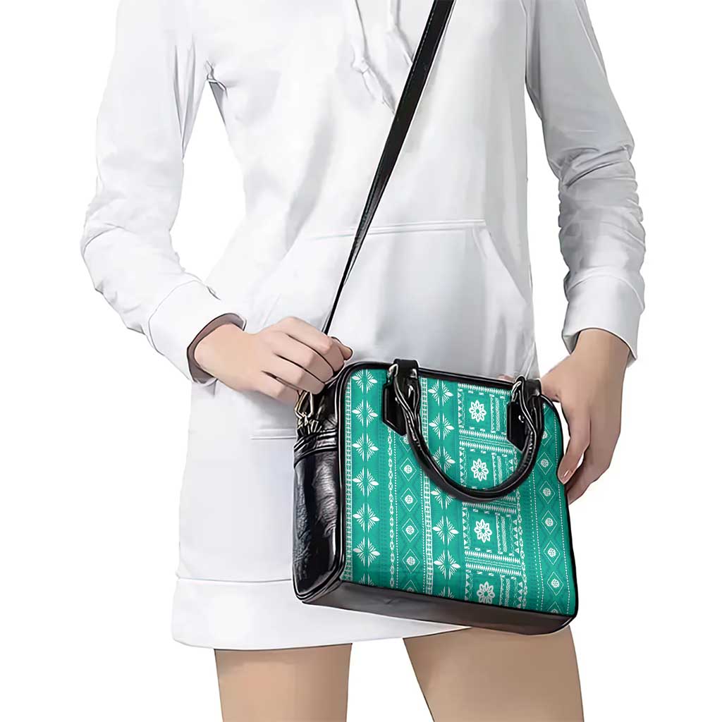 Fiji Masi All Teal Shoulder Handbag Tapa Pattern - Polynesian Pride