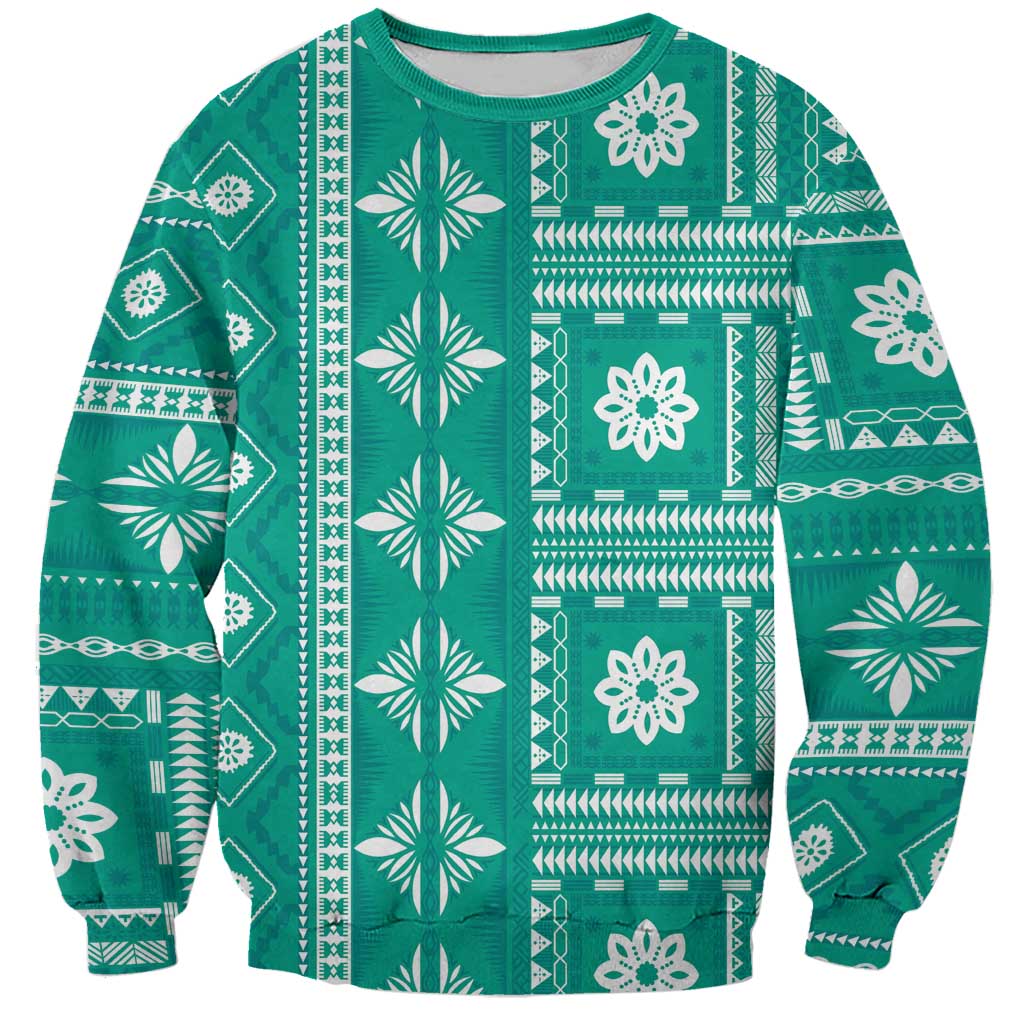 Fiji Masi All Teal Sweatshirt Tapa Pattern LT01 Unisex Teal - Polynesian Pride