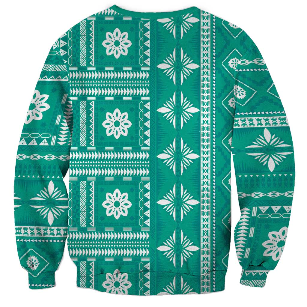 Fiji Masi All Teal Sweatshirt Tapa Pattern LT01 - Polynesian Pride