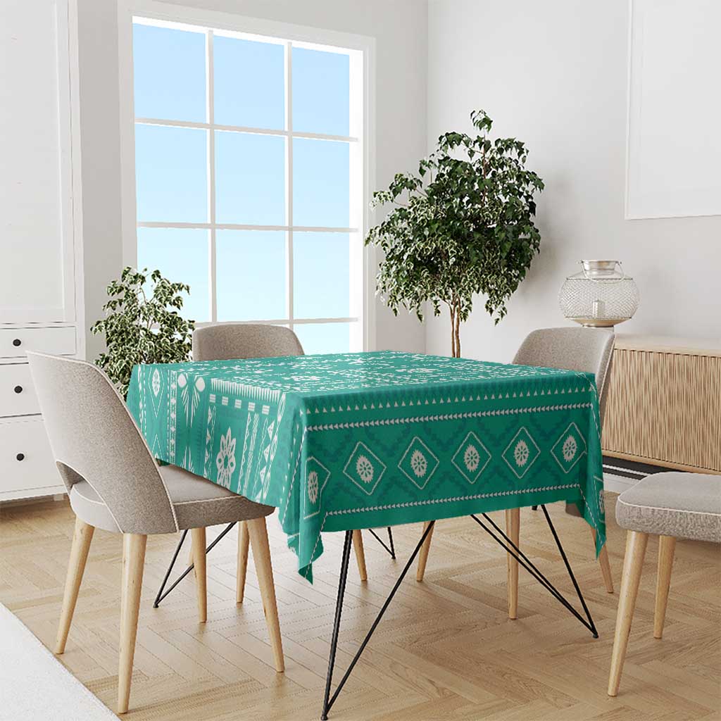 Fiji Masi All Teal Tablecloth Tapa Pattern - Polynesian Pride