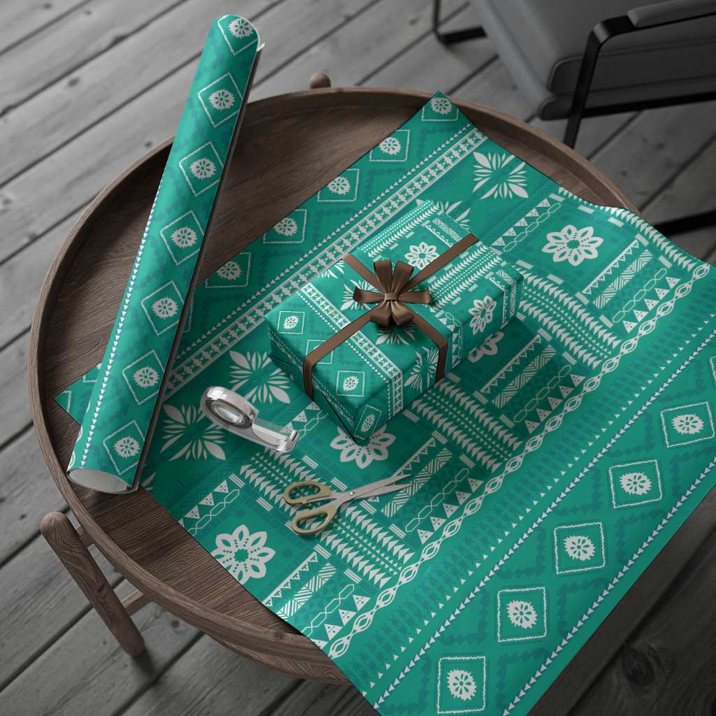 Fiji Masi All Teal Wrapping Paper Tapa Pattern - Polynesian Pride