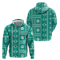 Fiji Masi All Teal Zip Hoodie Tapa Pattern - Polynesian Pride