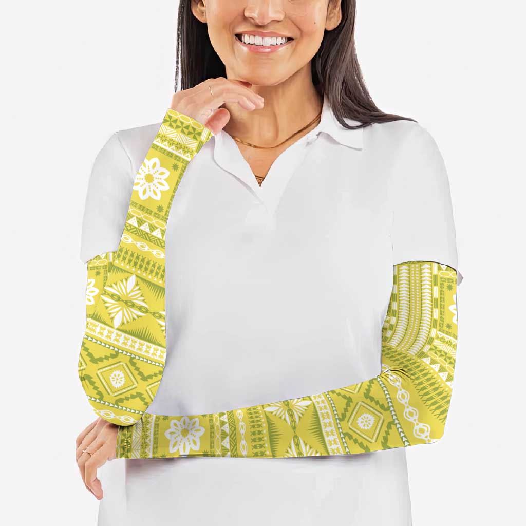 Fiji Masi All Yellow Arm Sleeves Tapa Pattern - Polynesian Pride