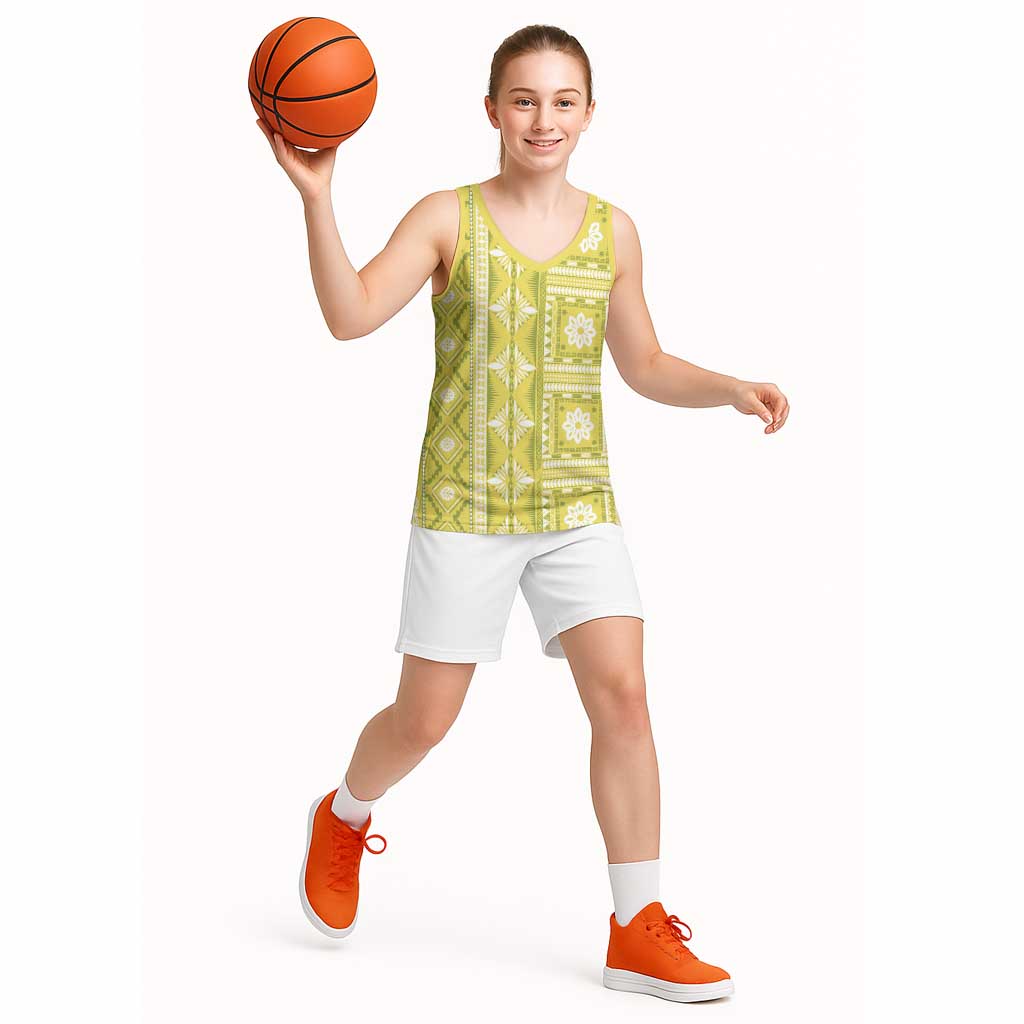 Fiji Masi All Yellow Basketball Jersey Tapa Pattern - Polynesian Pride