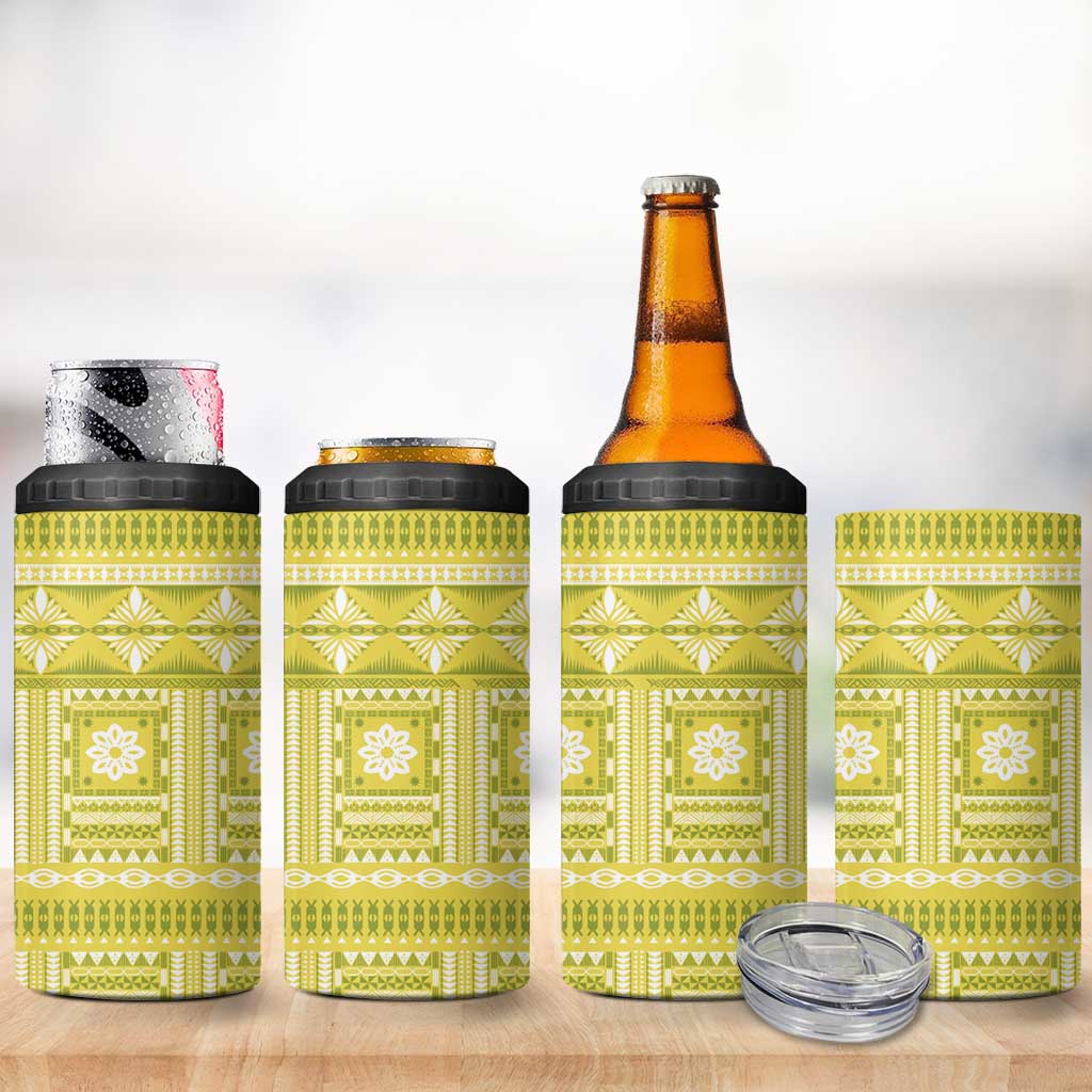 Fiji Masi All Yellow 4 in 1 Can Cooler Tumbler Tapa Pattern - Polynesian Pride