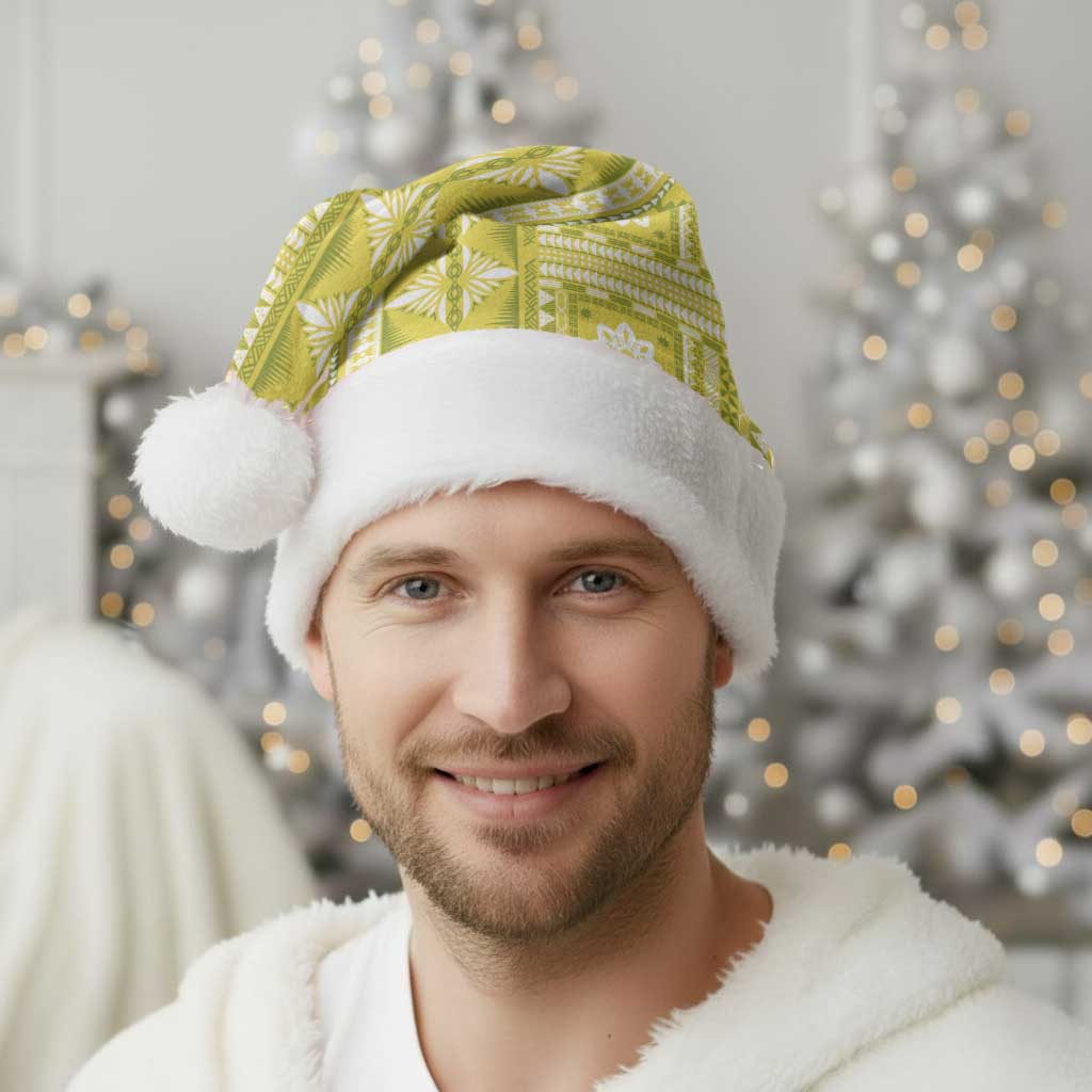Fiji Masi All Yellow Christmas Santa Hat Tapa Pattern - Polynesian Pride