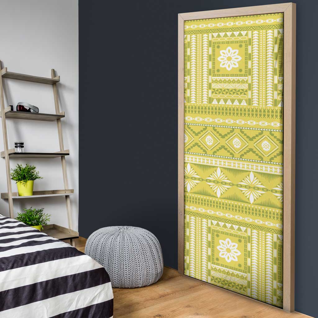Fiji Masi All Yellow Door Cover Tapa Pattern - Polynesian Pride