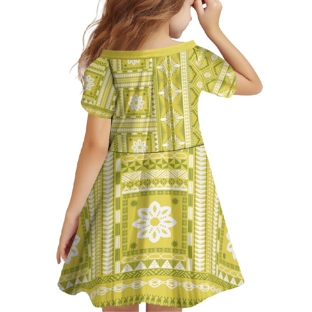 Fiji Masi All Yellow Family Matching Off Shoulder Maxi Dress and Hawaiian Shirt Tapa Pattern - Polynesian Pride
